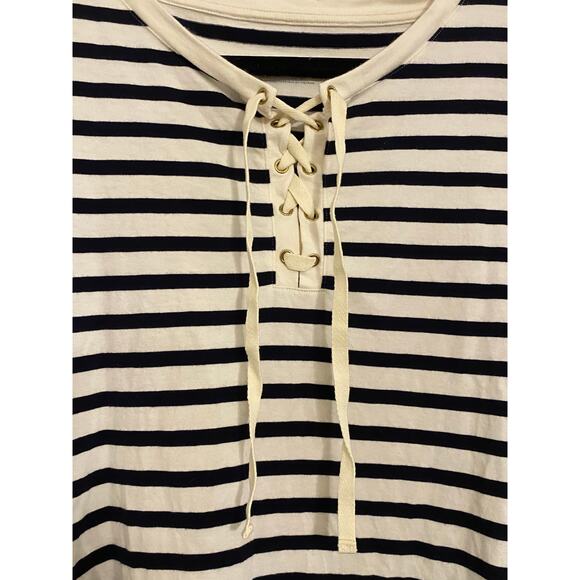 Talbots‎ Brenton Stripe Blue White Short Sleeve Tie Front Tunic 100% Cotton Med - Picture 3 of 6